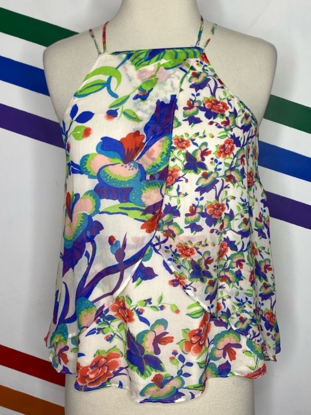 NEW Anthropologie Maeve Floral Halter Layered Wrap Cami Tank Top XXS